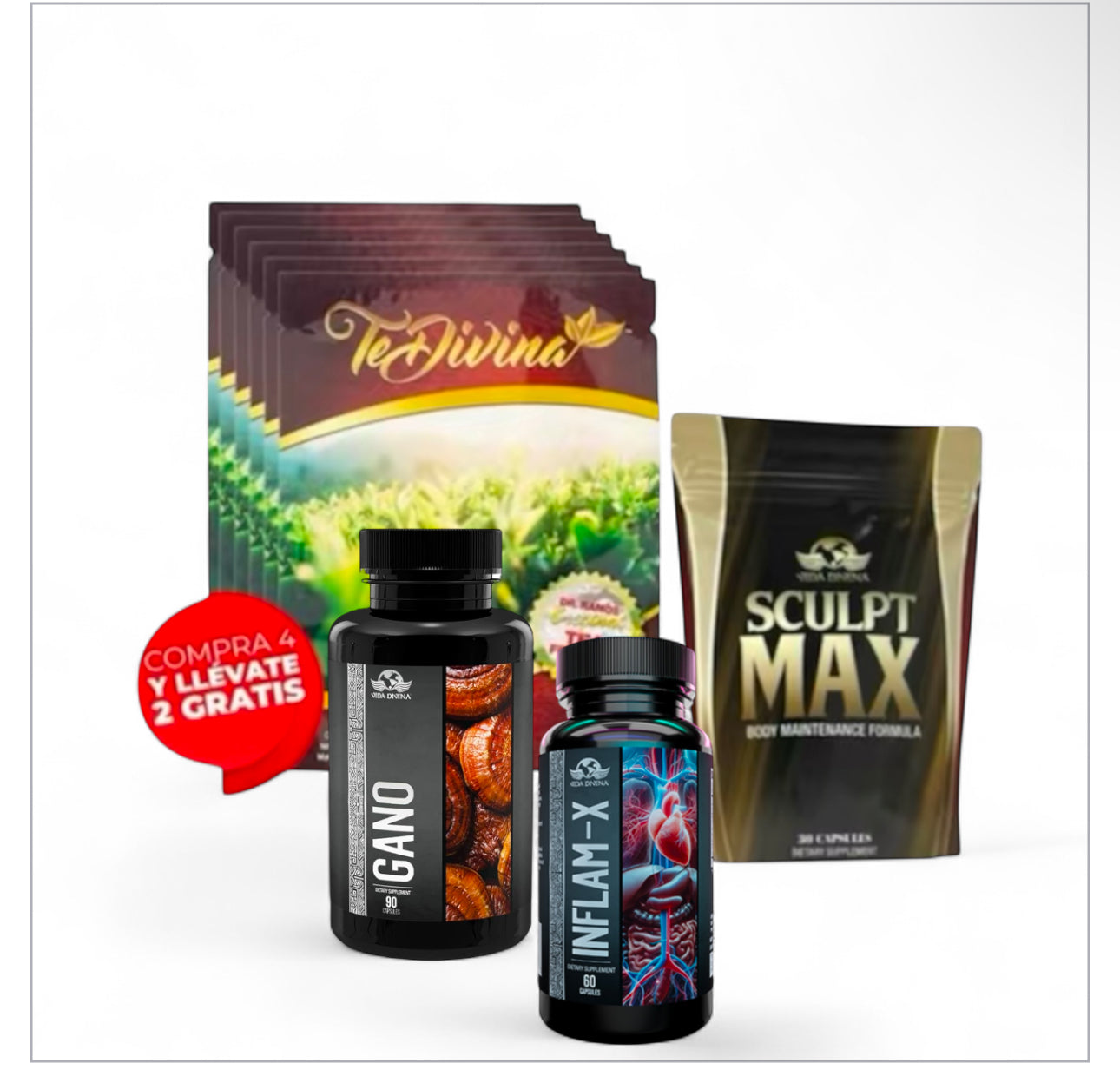 Vida Divina Pack – Té Divina, Gano, Inflam-X & Sculpt Max