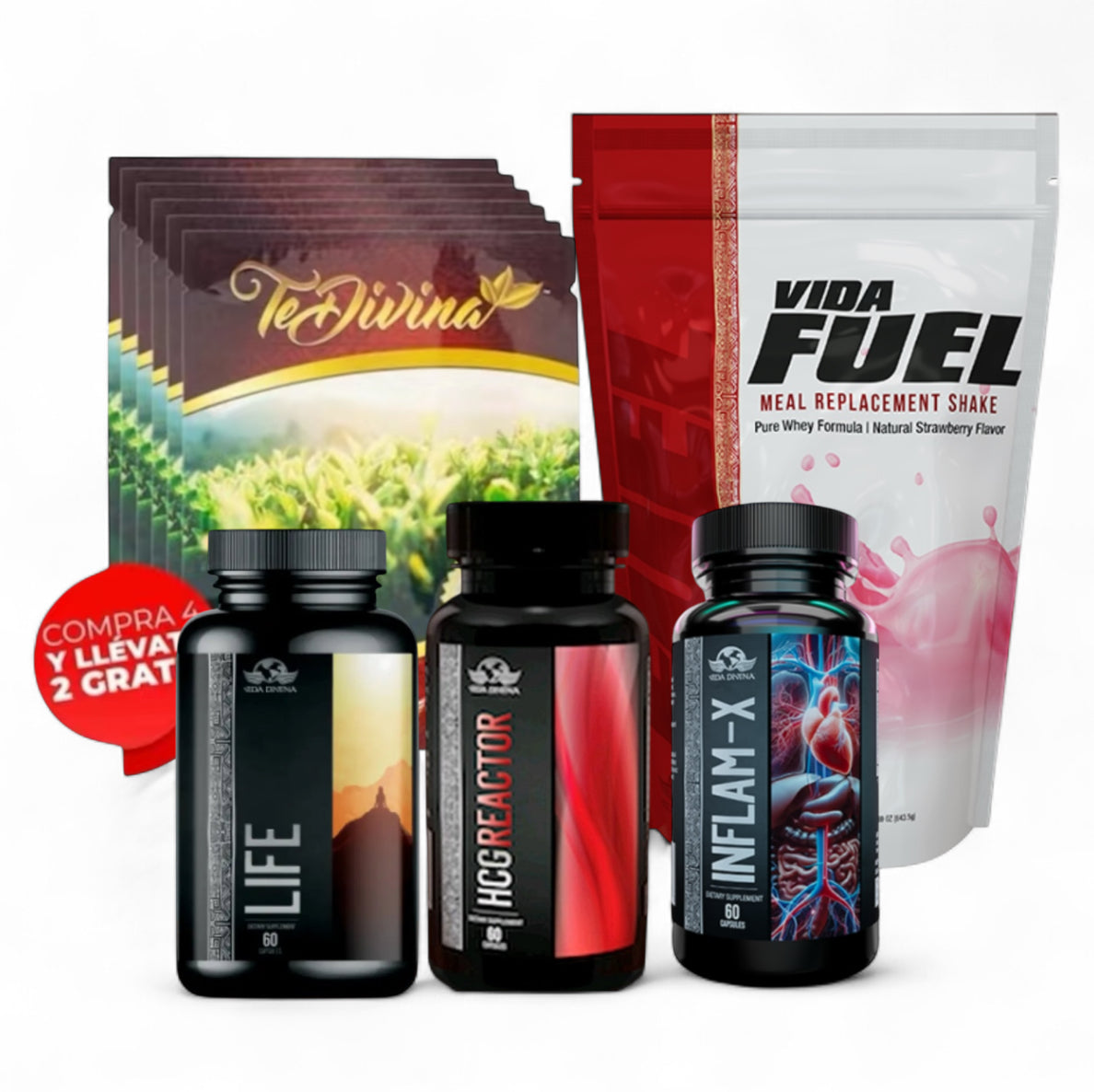 Vida Divina Pack – Té Divina, Vida Fuel, Life, HCG Reactor & Inflam-X