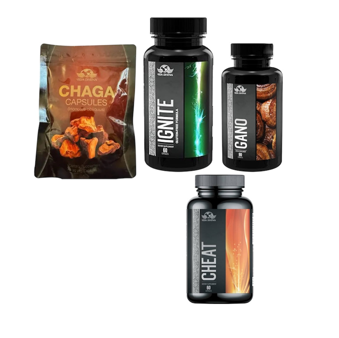 Combo Vida Divina – Chaga, Gano, Ignite y Cheat | Energía, Control de Peso y Bienestar Natural